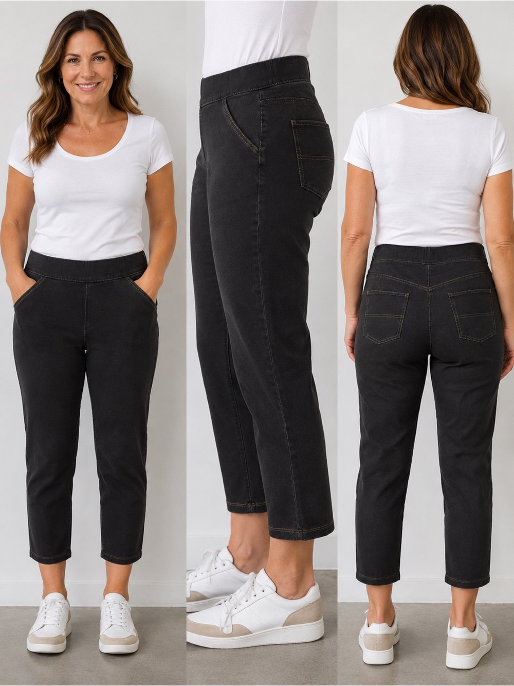 Alia Petite Pull-On Black Stretch Crop Pants Size PS
